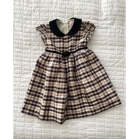 VINTAGE Y2K Gymboree 100% SILK Holiday Plaid Dress Velvet Peter Pan Collar 3T - Picture 1 of 8